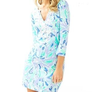 Lilly Pulitzer Hollee Dress Blue Purple Floral Pima Cotton Soutache Small